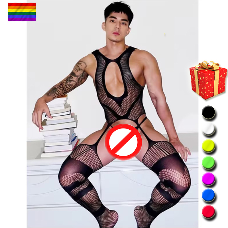 【HEPA】 Women Sexy Sheer Lingerie See Through Crotchless High Cut Thong Bodysuit