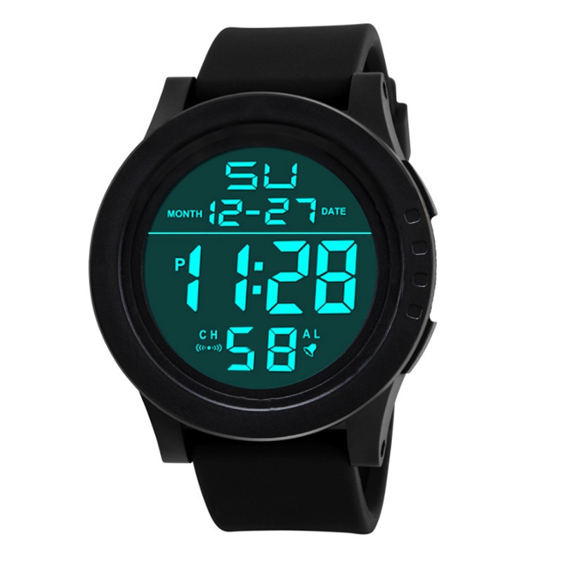 Men Watch Men's Watch Student Large Dial Silicone Sports Multi-Function Cold Light Waterproof Electronic Watch